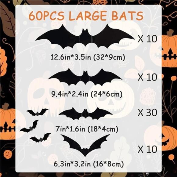 Halloween Decoration, 60PCS Bat Stickers - Picture 3 of 7